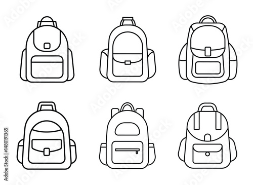 Six backpacks outlined ready for school