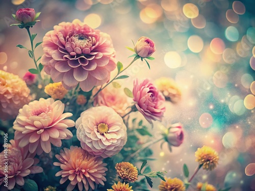 Vintage Bokeh Floral Background: Repeating Flower Pattern with Soft Focus