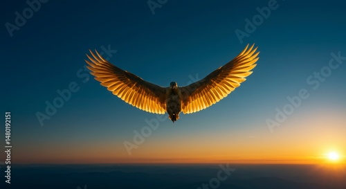 Majestic bird soaring above horizon