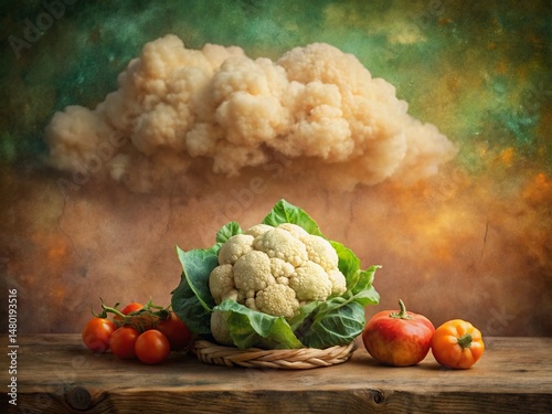 Vintage Earthy Vegetable Cloud Pattern - Organic Food Background Texture