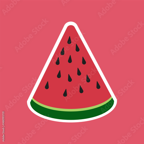 Simple and bold watermelon slice illustration on a bright pink background. Perfect for summer, kids, packaging, and tropical themes