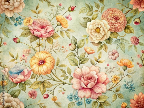 Vintage Floral Hand-Drawn Pattern Background: Elegant Botanical Illustration for Design Projects