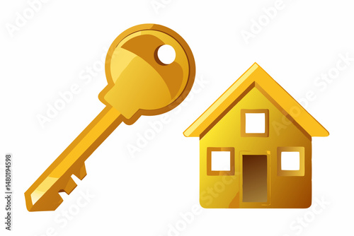 Golden Key and House Icon Representing Home Ownership and Real Estate