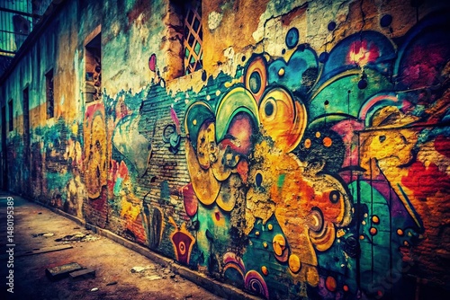 Vintage Grunge Graffiti Doodle Art: Distressed Wall Texture Photography