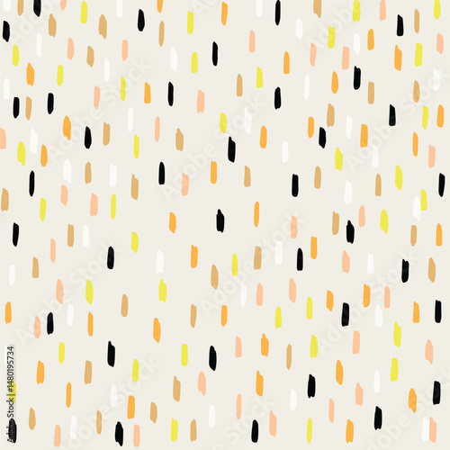 Hand drawn abstract confetti seamless pattern. Broken line endless wallpaper in doodle style. Dashes motif.