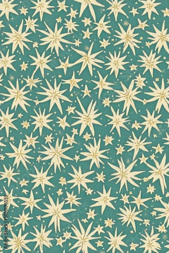 Celestial Starry Pattern Background Turquoise and Cream Repeating Design Textile Wallpaper Surface Design Full Frame