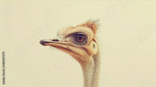 Close-up profile of an ostrich head and neck