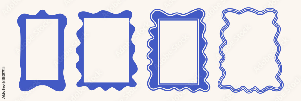 Whimsical frames set. Text box. Border and edge. Hand drawn scribble. Vintage and retro. Geometric square shapes. Doodles. Outline. Trendy line art. Elegant. Stamp coquette. Wedding curl invitation