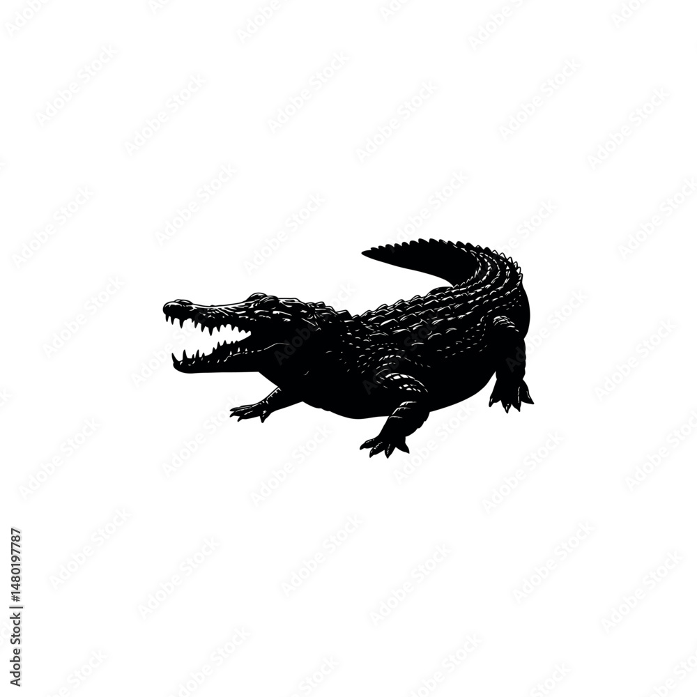 Naklejka premium Vector silhouette of crocodile on white background