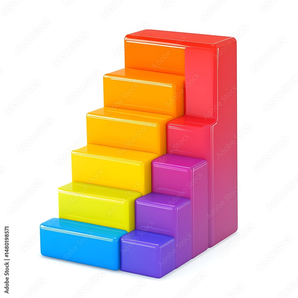 Fototapeta premium Colorful ascending steps, vibrant rainbow hues