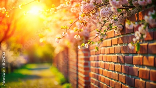 Vintage Spring Brick Wall Texture: Tilt-Shift Miniature Photography