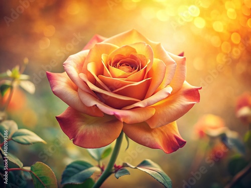 Vintage Sunlit Rose Closeup: Vibrant Digital Painting