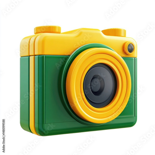 Green And Yellow Cartoon Camera Icon 3D  isolated on a transparent background