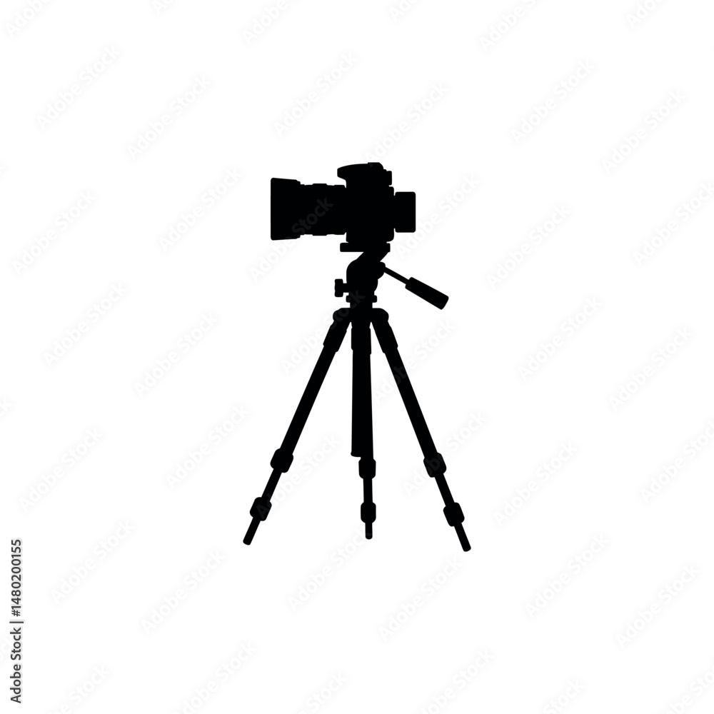 Vector silhouette of camera with tripod on white background Vector silhouette of camera with tripod on white background