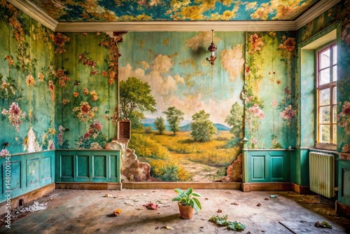 Vintage Wallpaper Background with Paint Splatter Texture - Grunge Landscape