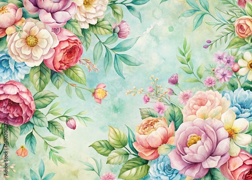 Vintage Watercolor Floral Pattern: Delicate Flower Design with Copy Space