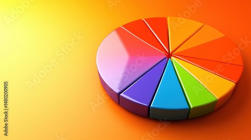 Colorful Pie Chart on Vibrant Orange Background for Data Visualization