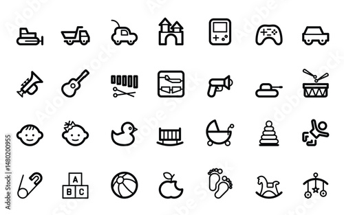 Childlike icons arrayed for playful design