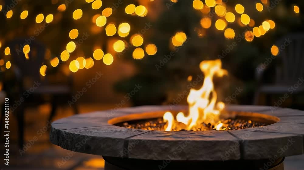 Burning firewood in a fire pit creating a warm ambiance at dusk