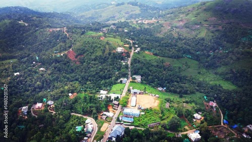 Ariel shot of tea plantations in vagamon, Kerala, India. Vagamon is a hill station located in Kottayam- Idukki border of Kerala	
