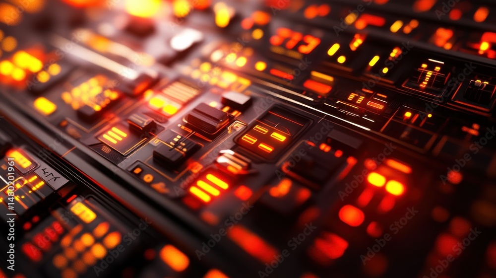 Obraz premium Abstract Technology Background with Glowing Orange Elements