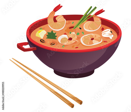 bowl of seafood soup - vector illustration