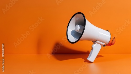 Megaphone communication device voice amplifier plastic white orange color handle bell grill product item audio gear public address system component