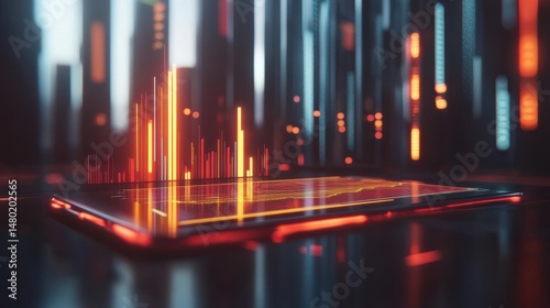 Digital Dashboard with Graphs and Data Visualization in Cityscape