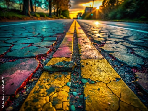Weathered Road Surface, Marbled Paint Texture, Low Light Asphalt Detail
