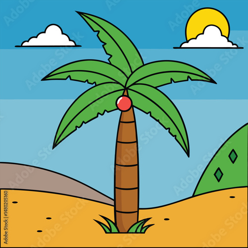 cartoon vector illustration of a palm tree