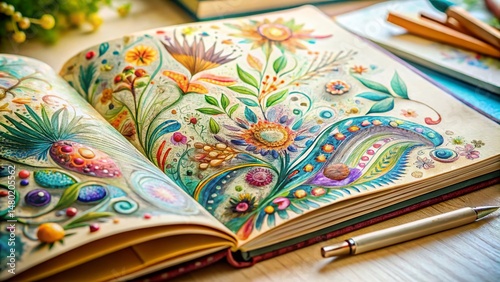 Whimsical Journal Pages: Organic Illustrations & Patterns - Stock Photo