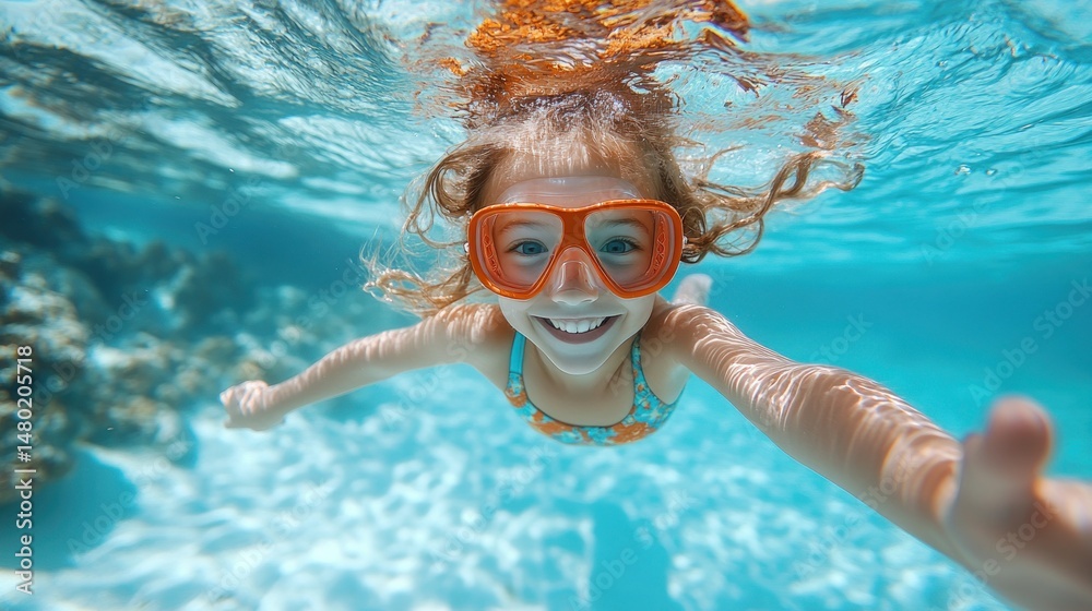 Fototapeta premium Child snorkeling underwater