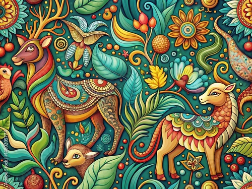 Whimsical Organic Animal Pattern Backdrop: High-Resolution Stock Photo