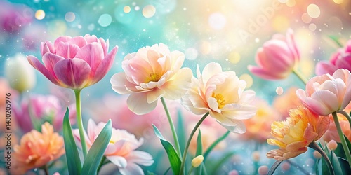 Whimsical Spring Floral Digital Art Texture:  A Candid Burst of Pastel Blooms