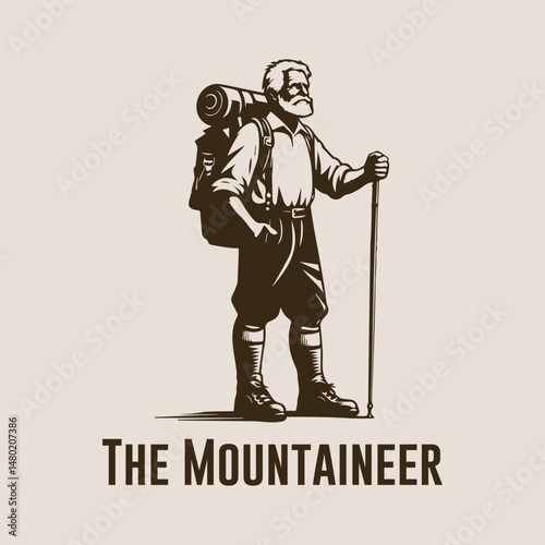 vector logo illustration of old man mountaineer