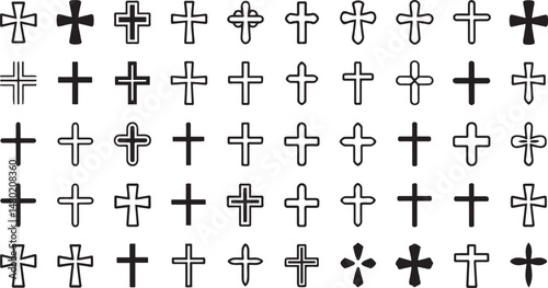 Christian Cross Icon Collection Vector Illustration