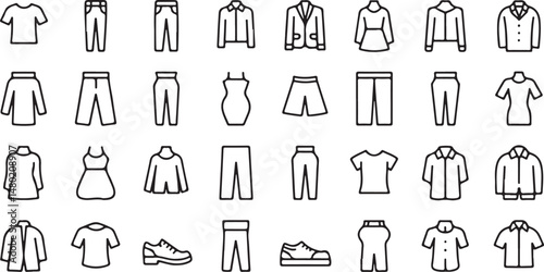 Clothes Thin Line Icons Set Clothes Editable Stroke Icons Fashion Icons T Shirt Pants Jacket Dress Short Shoe Shirt Symbols Vector