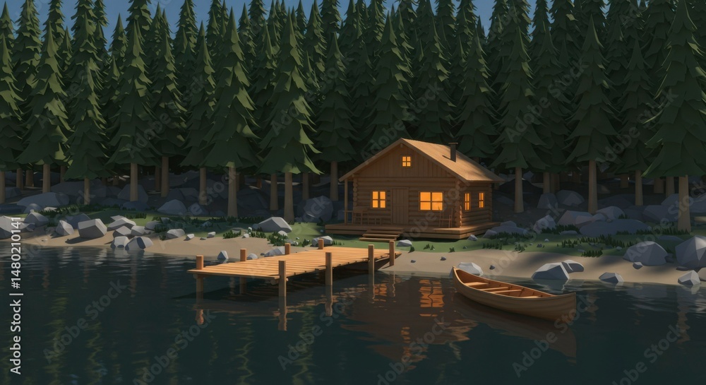 Fototapeta premium Cozy cabin by the lake (1)
