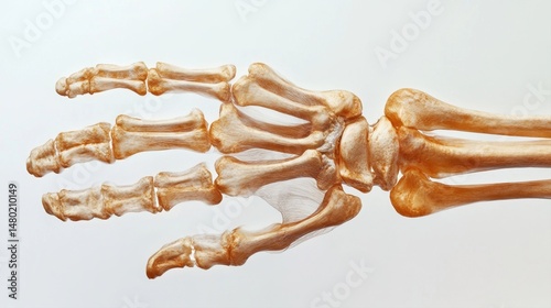 Detailed Anatomy of Human Hand Skeleton with Focus on Individual Finger Bones and Joints for Educational Use