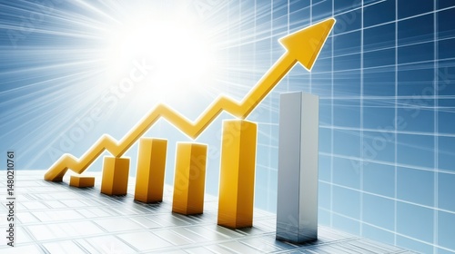 Growth Chart with Rising Arrow and Increasing Bars in Bright Light