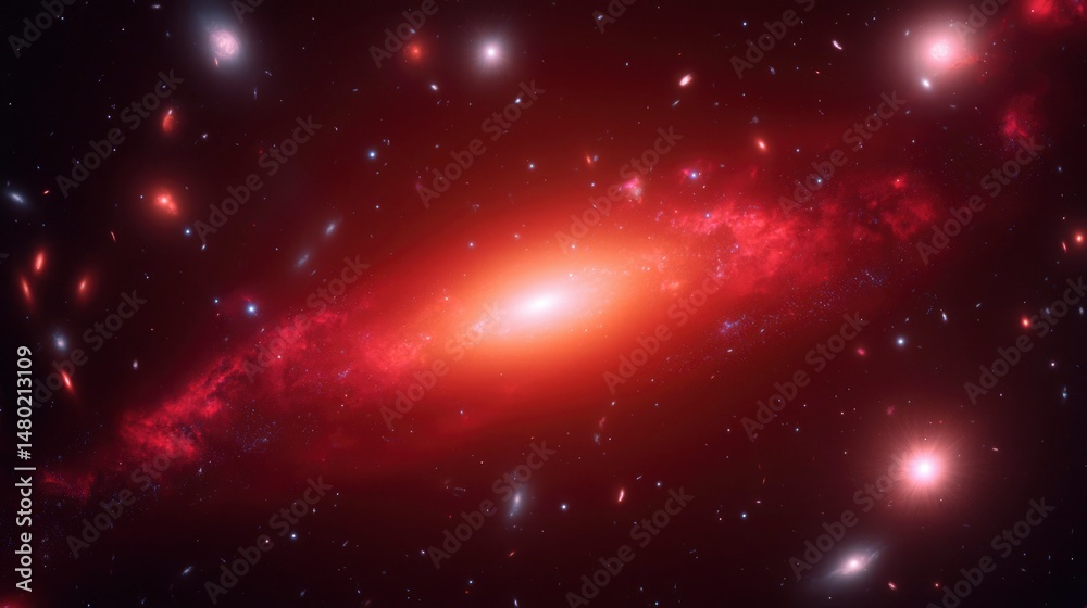 Fototapeta premium Cosmic red galaxy cluster