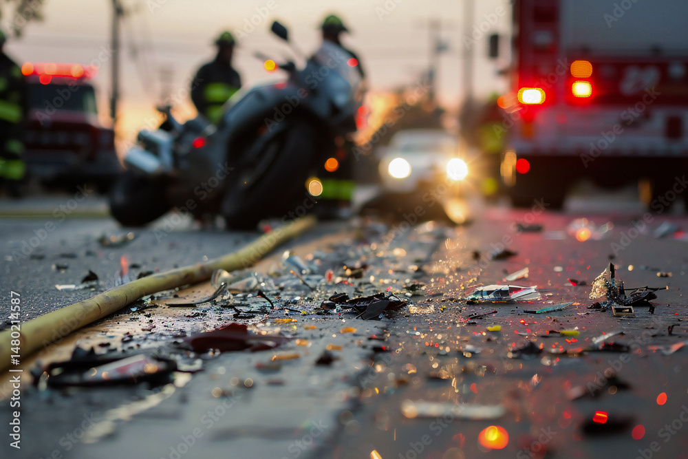 Obraz premium Close up of a motorcycle accident on the road