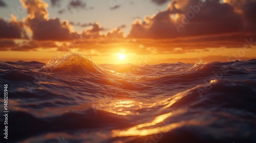 Golden sunset reflecting on ocean waves