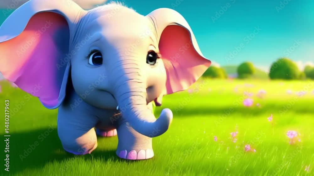 Elefantenbaby pustet Seifenblasen (3D-Stil)
