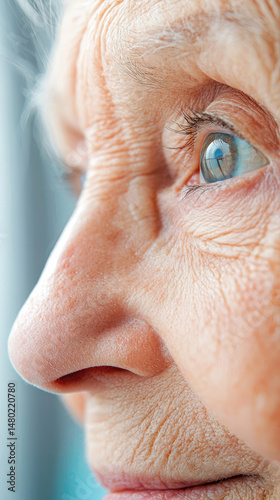 Close-up of an elderly woman's profile, showcasing her eye and wrinkles