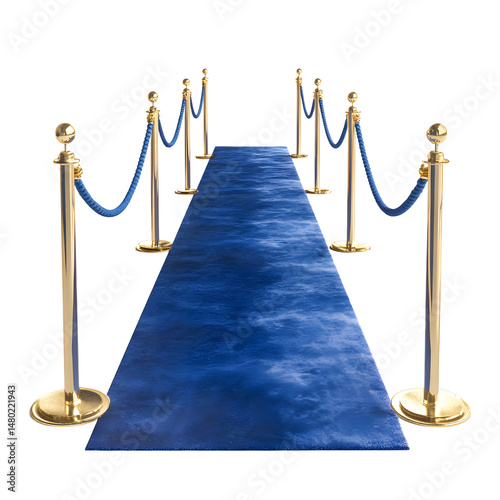 Elegant Blue Carpet Runway with Gold Stanchions