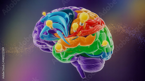 Concept of a human brain full of creativity showing multiple colors and activeness generative ai simulacrum 