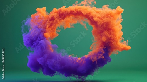 Abstract vibrant smoke circle with orange and violet colors blending art