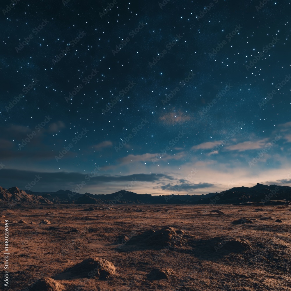 Obraz premium Breathtaking Night Sky Over Desert Landscape
