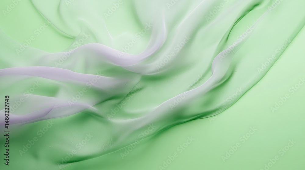 Fototapeta premium Abstract soft fabric waves in calming green and light purple hues